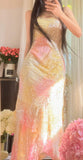 Ndyad Vintage Spaghetti Straps Gradient Chiffon Beading Sheath Prom Dresses HZ1024