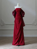 Evafashion Satin Burgundy Long Prom Dress, Burgundy Long Evening Dress HZ1024