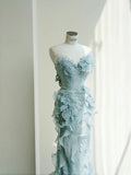 Ndyad Neck Mermaid Tulle Sequins Elegant Long Prom Dresses Exquisite Embroidery Applique Train Wedding Dress HZ1024