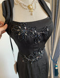 Ndyad Black Square Neck Mermaid Beaded Long Prom Dresses Formal Evening Dress HZ1024