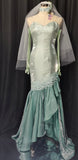 Ndyad Sweetheart Green Long Sleeves Satin Tulle Mermaid Prom Dresses Formal Evening Dresses HZ1024