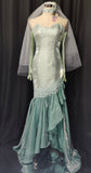 Ndyad Sweetheart Green Long Sleeves Satin Tulle Mermaid Prom Dresses Formal Evening Dresses HZ1024