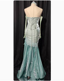 Ndyad Sweetheart Green Long Sleeves Satin Tulle Mermaid Prom Dresses Formal Evening Dresses HZ1024