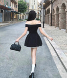 Ndyad style black off-shoulder dress summer short skirt HZ1024