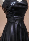 Ndyad Black Sweetheart Neck A-Line Satin Long Prom Dresses Formal Evening Gowns HZ1024