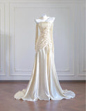 Ndyad Champagne Spaghetti Straps Mermaid Long Prom Dresses Sweet 16 Dress HZ1024