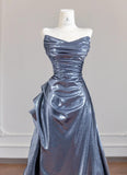 Ndyad Black Grey V-neck A-line Long Prom Dresses Formal Evening Gowns With Pleats HZ1024