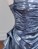 Ndyad Black Grey V-neck A-line Long Prom Dresses Formal Evening Gowns With Pleats HZ1024