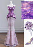 Ndyad Strapless Pink and Purple Mermaid Long Prom Dresses Elegant Evening Gowns HZ1024