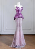 Ndyad Strapless Pink and Purple Mermaid Long Prom Dresses Elegant Evening Gowns HZ1024