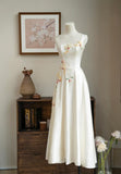 Ndyad Off-White Spaghetti Strap A-Line Satin Embroidered Applique Party Dresses Sweet 16 Dress HZ1024