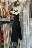 Ndyad Black Halter Neck Jacquard Velvet A-Line Backless Party Dresses HZ1024