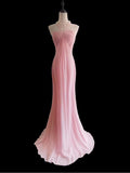Ndyad Pink Halter Neck Chiffon Mermaid Long Prom Dresses Formal Evening Gowns HZ1024