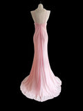 Ndyad Pink Halter Neck Chiffon Mermaid Long Prom Dresses Formal Evening Gowns HZ1024