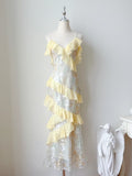 Ndyad Spaghetti Straps Party Dress Lace Applique Ruffles Birthday Prom Dresses HZ1024