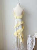 Ndyad Spaghetti Straps Party Dress Lace Applique Ruffles Birthday Prom Dresses HZ1024
