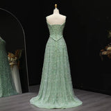 Ndyad Green Tulle Beading Square Neck A-Line Long Prom Dresses Sweet 16 Evening Gowns HZ1024