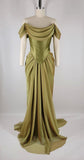 Ndyad Green Off Shoulder Chiffon Satin Corset Long Prom Dresses Elegant Formal Evening Gowns HZ1024