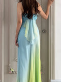 Ndyad Pink Sheath Spaghetti Straps Fairytale Chiffon Long Prom Dresses Vintage Party Dress HZ1024