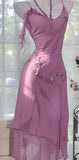 Ndyad Purple Spaghetti Straps Chiffon Beading Short Prom Dresses Sweet Party Dresses HZ1024