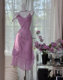 Ndyad Purple Spaghetti Straps Chiffon Beading Short Prom Dresses Sweet Party Dresses HZ1024