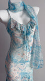 Ndyad Blue Printed Chiffon Spaghetti Straps Beaded Sheath Prom Dresses for Party HZ1024