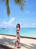 Ndyad Red Off Shoulder Printed Chiffon A-line Party Dresses Daily Evening Gowns HZ1024