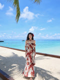 Ndyad Red Off Shoulder Printed Chiffon A-line Party Dresses Daily Evening Gowns HZ1024