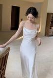 Ndyad Satin Diamond Chain Side Slits Backless Suspender Dress HZ1024