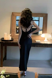 Ndyad Satin Diamond Chain Side Slits Backless Suspender Dress HZ1024