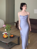 Ndyad Satin Diamond Chain Side Slits Backless Suspender Dress HZ1024