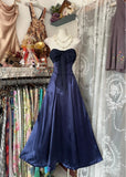 Ndyad Navy Strapless Satin Mermaid Short Party Dresses HZ1024