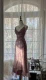 Ndyad Dusty Pink Spaghetti Straps Mermaid Chiffon Beading Prom Dresses Elegant Party Dress HZ1024
