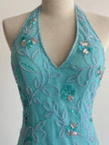 Ndyad Mermaid Blue Tulle Prom Dresses Halter Gorgeous Beaded Backless Evening Gowns HZ1024