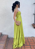 Ndyad Chartreuse Party Dress with Spaghetti Straps A-Line Satin Formal Evening Gowns HZ1024