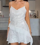 Ndyad Blue Sheath Spaghetti Strap Short Outdoor Party Outfit Summer Birthday Dresses HZ1024