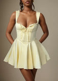 Ndyad Butter Yellow A-Line Spaghetti Straps Satin Short Birthday Party Dress Homecoming Dress HZ1024