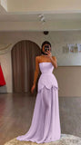 Ndyad Purple Strapless A-Line Chiffon Long Prom Dresses Formal Evening Gowns HZ1024