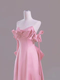 Ndyad Pink A-Line Off Shoulder Satin Train Wedding Dress Formal Evening Gowns HZ1024