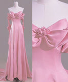 Ndyad Pink A-Line Off Shoulder Satin Train Wedding Dress Formal Evening Gowns HZ1024