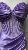 Ndyad Lilac Sweetheart Neck Mermaid Satin Beading Long Prom Dresses Formal Evening Gowns HZ1024