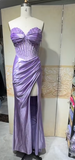 Ndyad Lilac Sweetheart Neck Mermaid Satin Beading Long Prom Dresses Formal Evening Gowns HZ1024