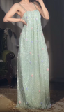 Ndyad Mint Green Straps A-Line Chiffon Beaded Long Prom Dresses with Appliques Sweet Birthday Evening Gowns HZ1024