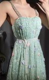 Ndyad Mint Green Straps A-Line Chiffon Beaded Long Prom Dresses with Appliques Sweet Birthday Evening Gowns HZ1024