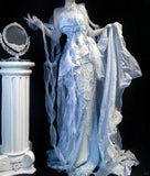 Ndyad Grey Blue Mermaid Tulle Halter Embroidery Applique Long Prom Dresses HZ1024