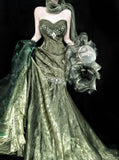 Ndyad Forest Green Strapless Mermaid Prom Dresses Tulle Birthday Dress HZ1024