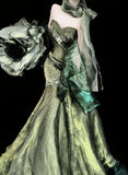 Ndyad Forest Green Strapless Mermaid Prom Dresses Tulle Birthday Dress HZ1024