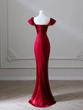 Evafashion Satin Burgundy Long Prom Dress, Mermaid Burgundy Long Formal Dress HZ1024