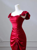Evafashion Satin Burgundy Long Prom Dress, Mermaid Burgundy Long Formal Dress HZ1024