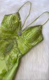 Ndyad Bud Green V-neck Satin Beaded Applique Sheath Prom Dresses Vintage Backless Evening Gowns HZ1024